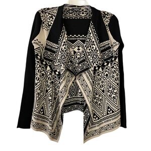 Lucky Brand Cardigan, Sz. S, Black/Tan Aztec Design, Open Draped Front Style